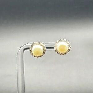 925 Pearl Cubic Zirconia Halo Stud Earrings